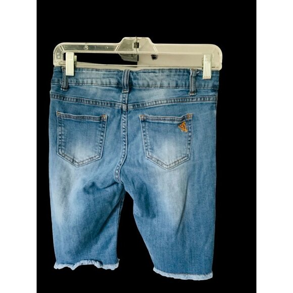 VIP GIRLS RIPPED DISTRESSED 5 POCKET DESIGN BLUE DENIM JEAN SHORTS SIZE 1/2 - Picture 15 of 16